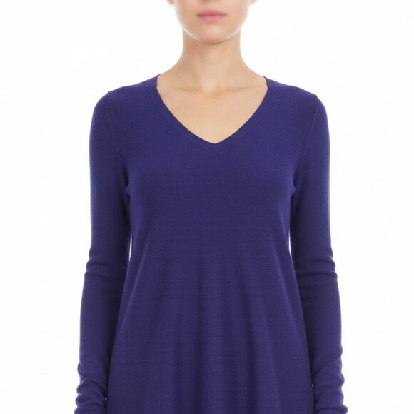 Eileen Fisher Petite Organic Cotton V-Neck Sweater Tunic Blue – PP - Picture 1 of 6